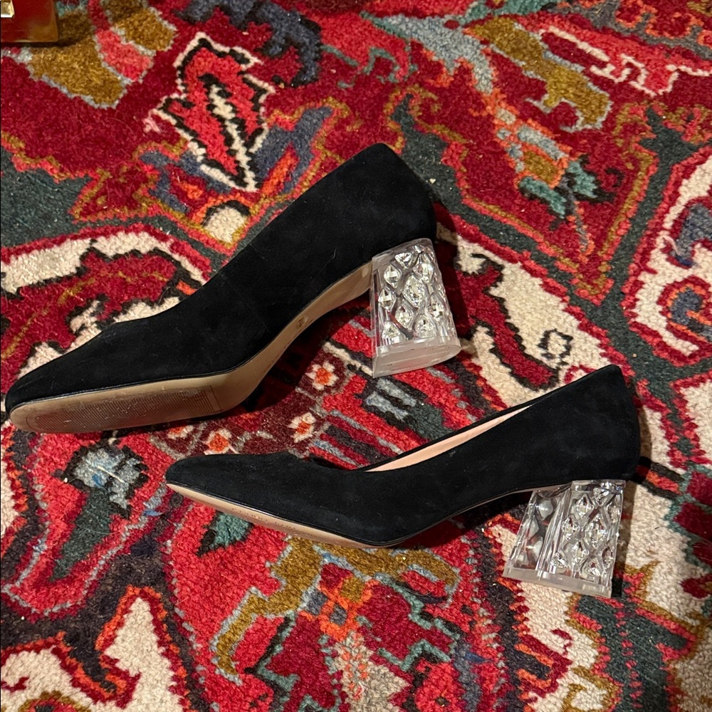 Gianni Bini Black Suede Heels with Crystal Block 9 m
